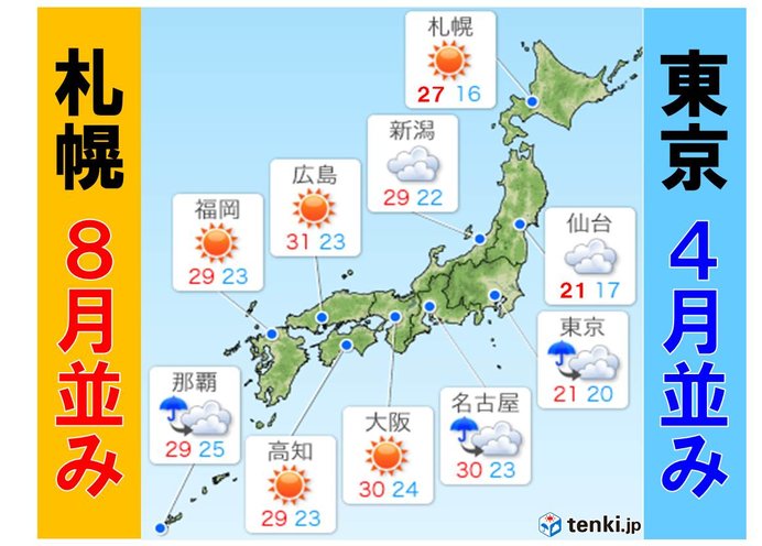 7日 東京は極めて涼しい 札幌は8月並みの暑さ(気象予報士 相原 恵理子