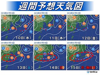 週間　三連休に前線は本州付近に　梅雨明けはいつ頃?