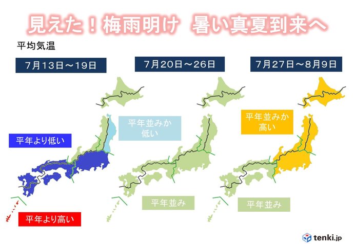 見えた 梅雨明け 急に 厳暑 に 1か月予報 日直予報士 19年07月11日 日本気象協会 Tenki Jp