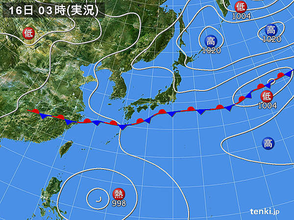 寒気を伴った気圧の谷通過　湿った北東風続く