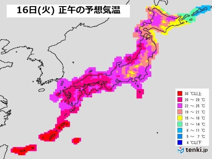 日中の気温　関東～北海道の太平洋側はヒンヤリ