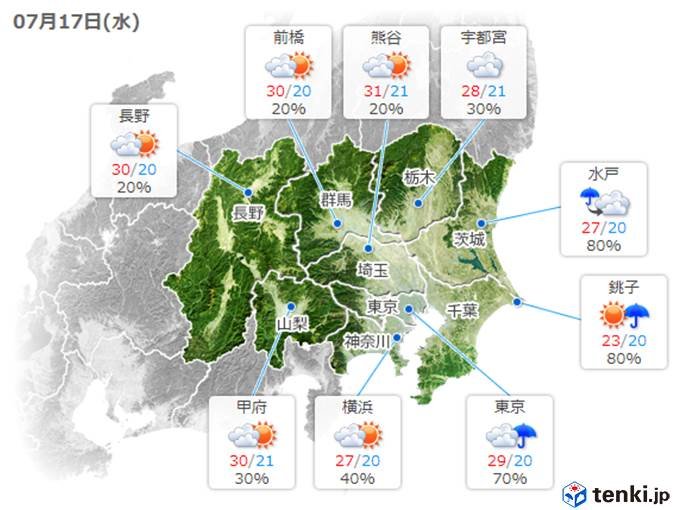 水曜　晴れ間出て暑くなる