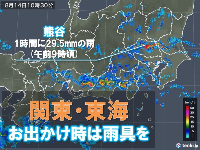 関東・東海　断続的に雨雲が通過中