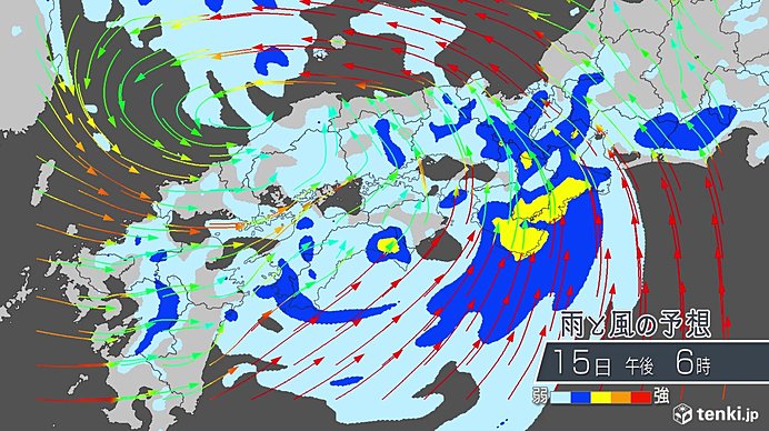 近畿　16日まで大雨暴風と高波高潮に警戒を