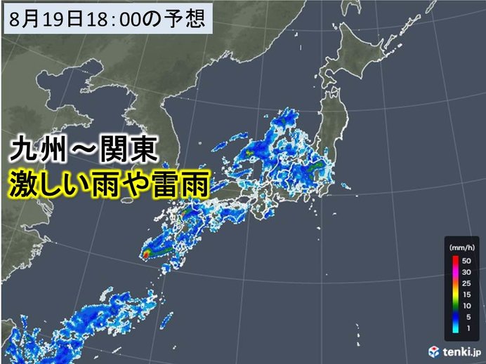 19日　帰宅時間には激しい雨や雷雨も　猛暑落ち着く