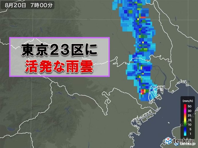東京23区に活発な雨雲発生　通勤時も注意