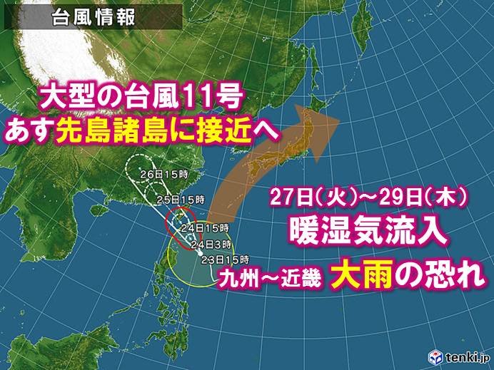 台風11号は沖縄の南へ　大雨もたらす暖湿気が本州へ