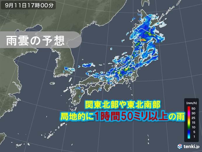 11日　所々で雨や雷雨　前線通過で非常に激しい雨も