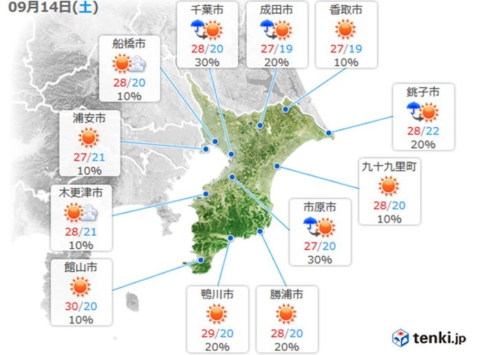 日中は残暑が厳しい所あり　朝晩との寒暖差に注意