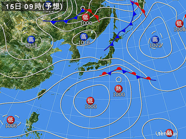 15日(日)　夜は関東で雨・風が強まるおそれ