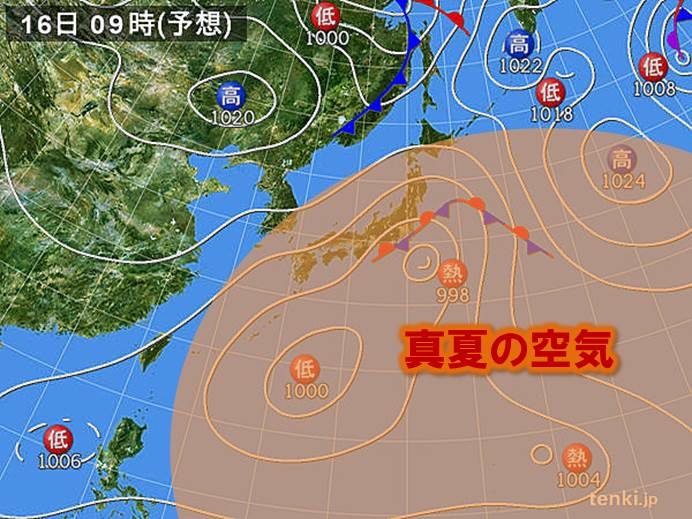 15日(日)～16日(月)　日本列島「夏の空気」に覆われる