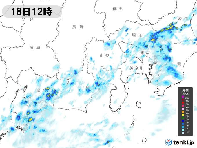 関東から近畿地方の太平洋側に雨雲　所々に活発な雨雲も