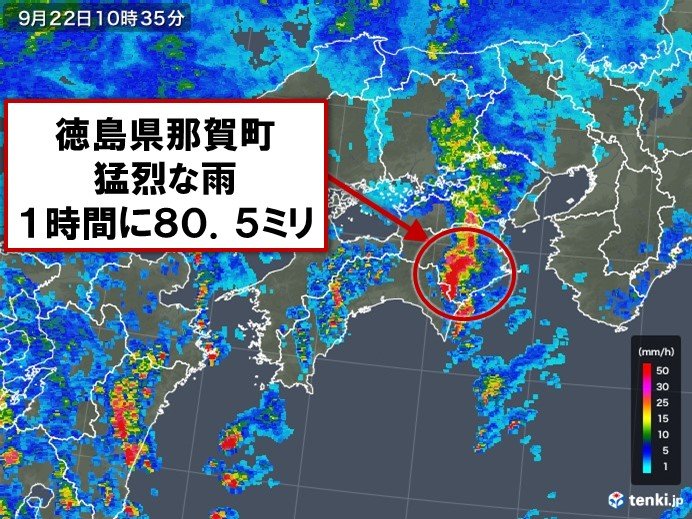 四国で猛烈な雨　徳島県で1時間に80.5ミリ