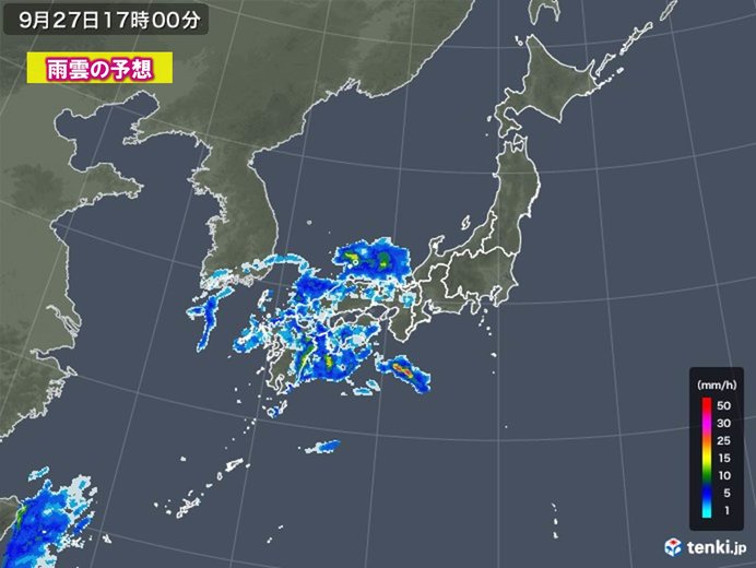 非常に激しい雨の降る所も