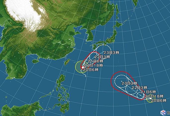 二つの台風が列島へ　本州の南に延びる前線も北上