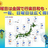 土曜晴天　一転、日曜雨天　横殴りの雨も