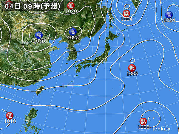 4日(月)　広く北風　日本海側はしぐれ