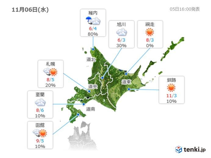 本州なら真冬の気温?　北海道は各地最高1ケタ予想