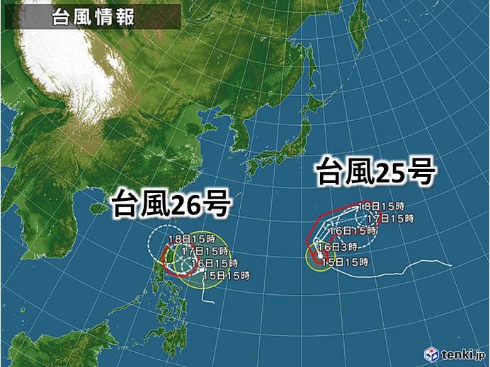 南にはW台風　非常に強い台風25号は小笠原へ