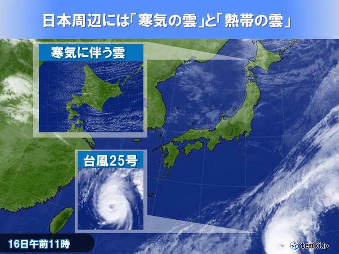 列島広し　北海道は冬の嵐　小笠原には台風接近