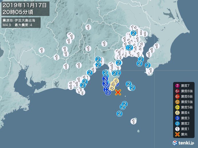 伊豆地方で震度4　津波の心配なし