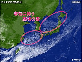 日本海に筋状の雲　風強く北日本の日本海側で雪