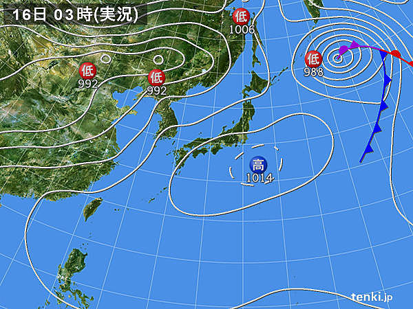 16日　暖気流入　気温は30度以上の所も