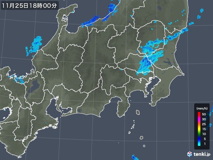関東　お帰り時間に雨雲発生中