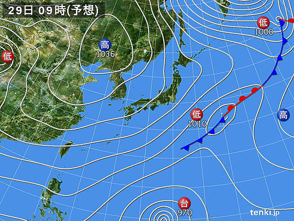 あす29日(金)　関東の上空に真冬の寒気