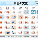 週間予報　師走なのに気温はジェットコースターのよう