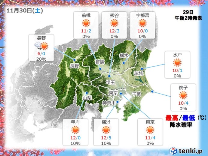 30日関東　年末年始頃の寒さ続く