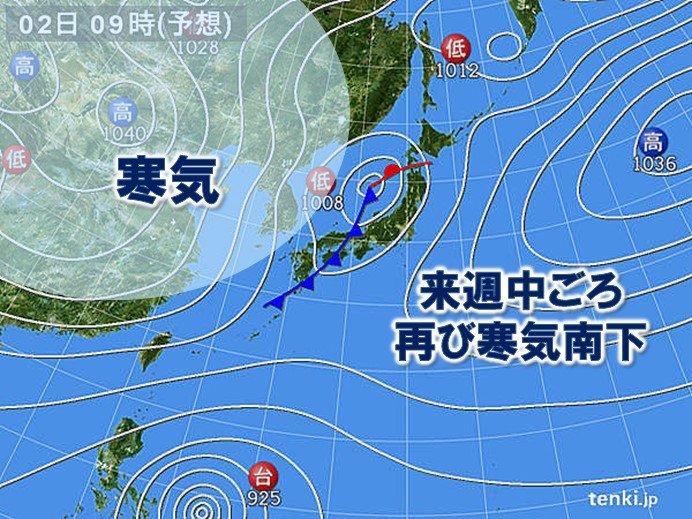 強い寒気南下中　来週は次の寒気　北日本は大荒れか