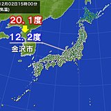 寒冷前線が通過した九州から北陸　気温下降中