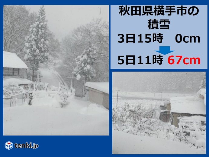 秋田でドカ雪　この冬一番の大雪も　雪崩に注意