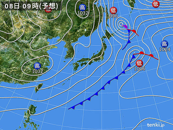 8日(日)　北海道は雪や吹雪
