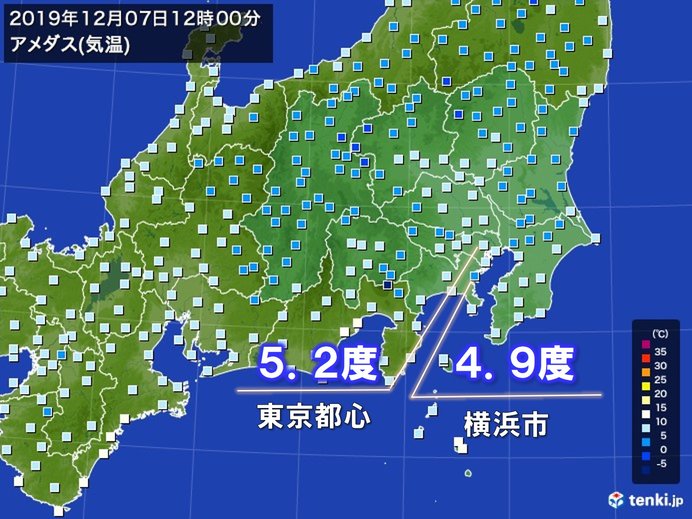 震える寒さ　東京の正午の気温5.2度　今季最も低く