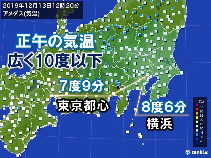 関東　正午の気温　きのうより10度もダウン