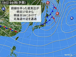 北海道　明日17日は広い範囲で雨
