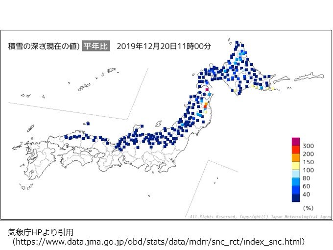 積雪　記録的に少ない所も