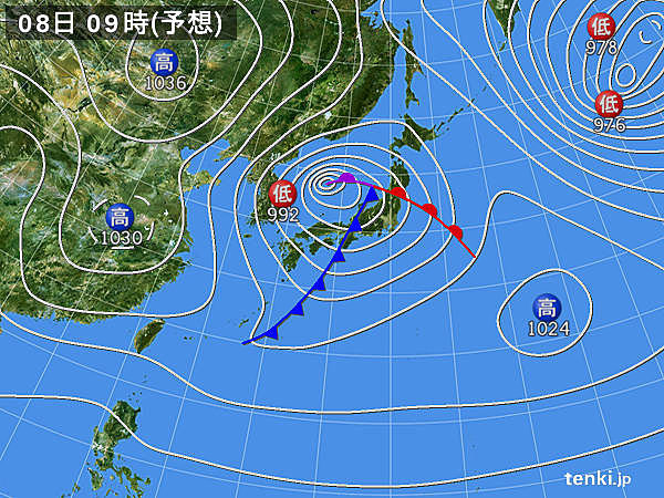 あす8日(水)　昼前後は雷を伴った強い雨に注意