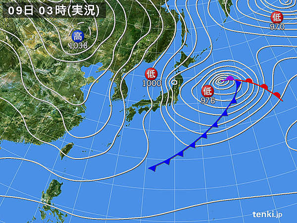 きょう9日(木)　日本付近は冬型の気圧配置