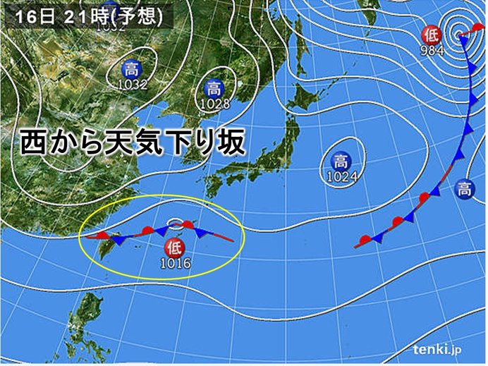 16日　日差し少なく　西から雨降り出す