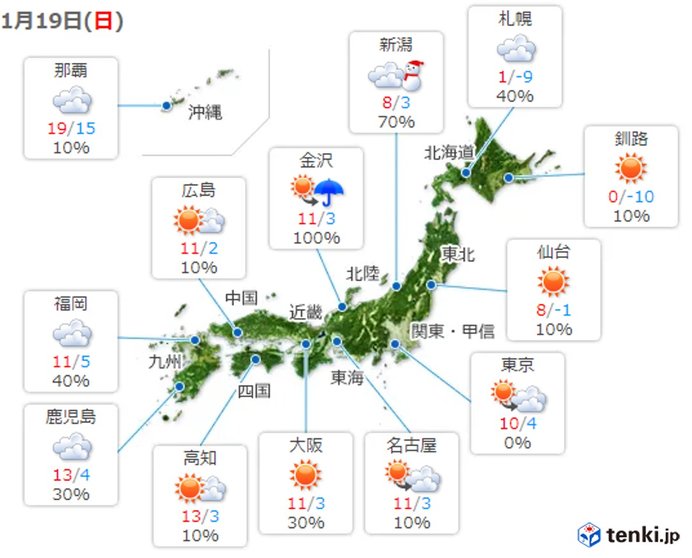 広い範囲で日差しあり　ただ九州や中国地方は急な雨も