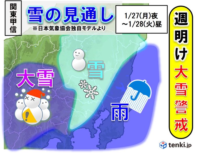 関東　週明けの雪の見通し