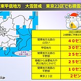 大雪情報　関東南部で降雪10cm　23区内で2cm