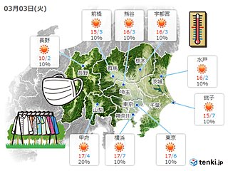 関東　ぽかぽか陽気のひなまつり　スギ花粉が大量飛散