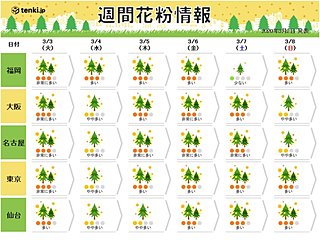 スギ花粉「非常に多い」ウィーク　九州～東北でピーク