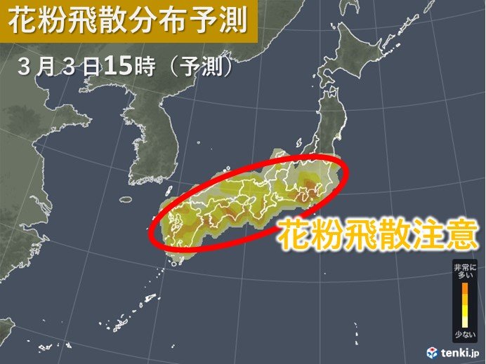 3日　気温上昇の関東など　花粉が大量に飛ぶ