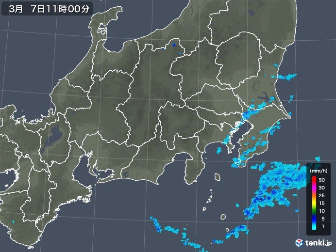 関東　沿岸部中心に雨雲　午後も所々で雨