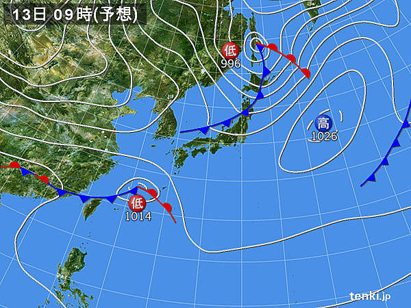 あす13日(金)　北海道や東北北部は雪や雨　落雷や突風も